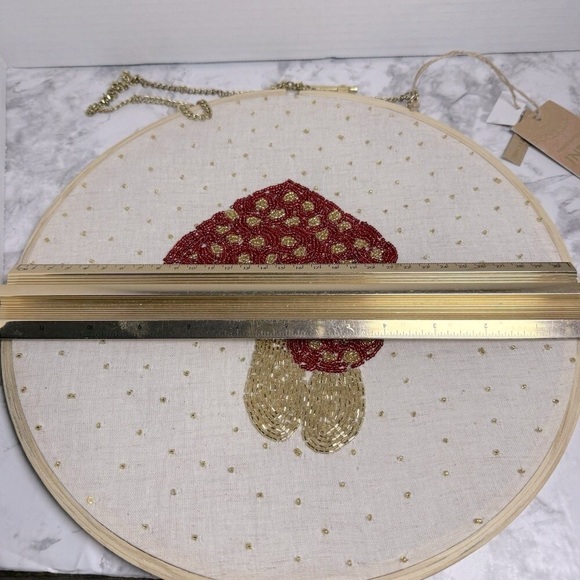 Handmade in India Beaded Embroidery Mushrooms 12 1/2" Hoop New Boho Wall Decor - Picture 5 of 6